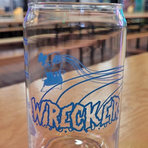 BLUE WRECKER CAN GLASS (2/3 PINT)